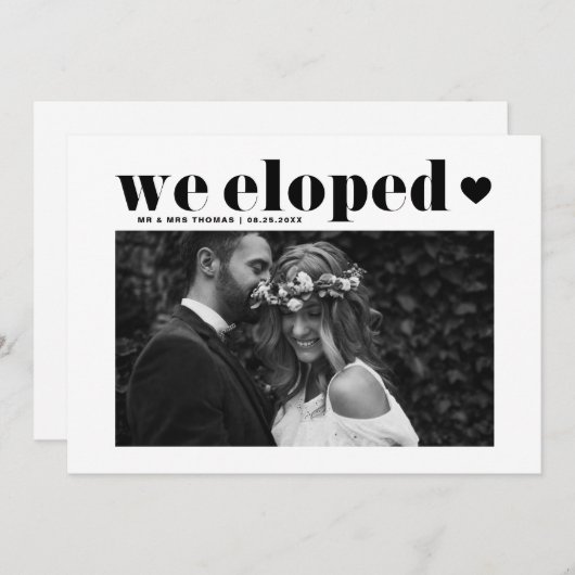 Retro Bold Typography Black Wedding Elopement Aankondiging (Voorkant / Achterkant)