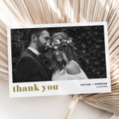 Retro Bold Typography Gold Photo Wedding Bedankkaart