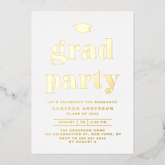 Retro Bold Typography Graduation Party Gold Folie Uitnodiging (Voorkant)
