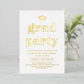 Retro Bold Typography Graduation Party Gold Folie Uitnodiging (Staand Voorkant)