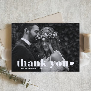 Retro Bold Typography Heart Overlay Wedding Bedankkaart