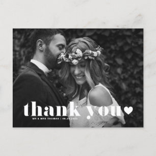 Retro Bold Typography Heart Wedding Bedankt Briefkaart
