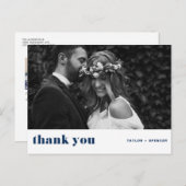 Retro Bold Typography Navy Blue Wedding Bedankt Briefkaart (Voorkant / Achterkant)