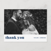 Retro Bold Typography Navy Blue Wedding Bedankt Briefkaart (Voorkant)