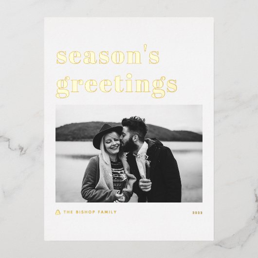 Retro Bold Typography Season's Greetings Folie Feestdagen Briefkaart (Voorkant)