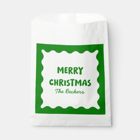 Retro Bold Wavy Green Fun Custom Merry Christmas Bedankzakje (Voorkant)
