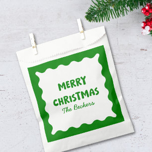Retro Bold Wavy Green Fun Custom Merry Christmas Bedankzakje