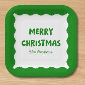 Retro Bold Wavy Green Funky Custom Merry Christmas Papieren Bordje