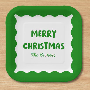 Retro Bold Wavy Green Funky Custom Merry Christmas Papieren Bordje