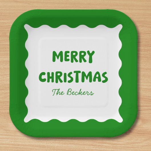 Retro Bold Wavy Green Funky Custom Merry Christmas Papieren Bordje
