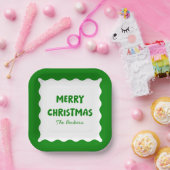 Retro Bold Wavy Green Funky Custom Merry Christmas Papieren Bordje (Feest)