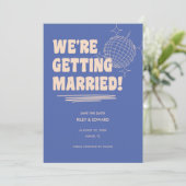 Retro Bold "We're Getting Married" Blue Wedding Save The Date (Staand voorkant)