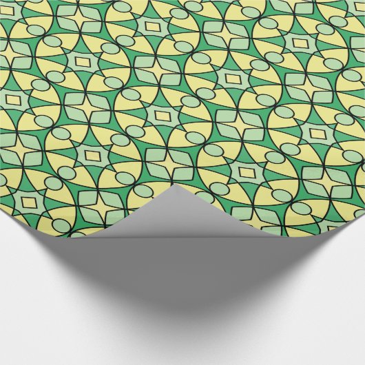 Retro Bold Yellow en Green Geometric Pattern Cadeaupapier (Hoek)