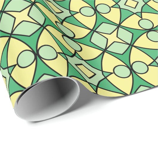 Retro Bold Yellow en Green Geometric Pattern Cadeaupapier (Rol Hoek)