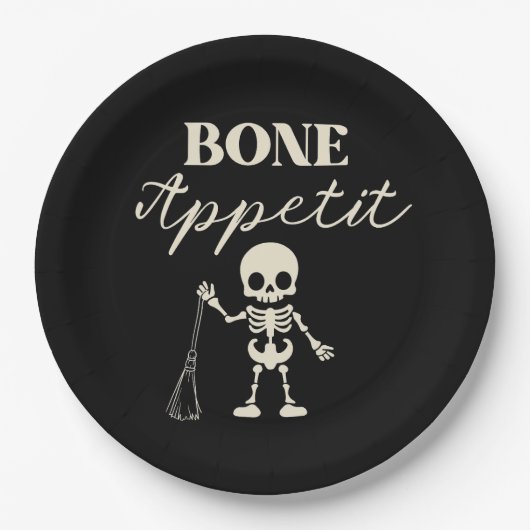  Retro Bone Appetite Spooky Halloween Papieren Bordje (Voorkant)