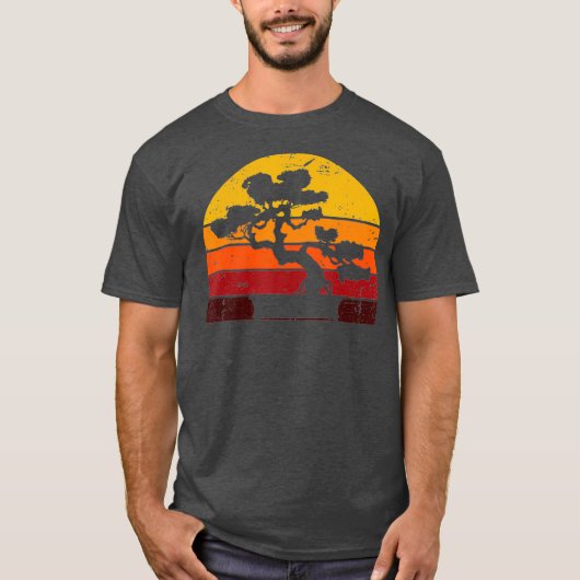 Retro Bonsai Tree Sunset Bonsai T-shirt (Voorkant)
