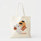 Retro Boo Ghost Gepersonaliseerd Halloween Tote Bag (Voorkant)