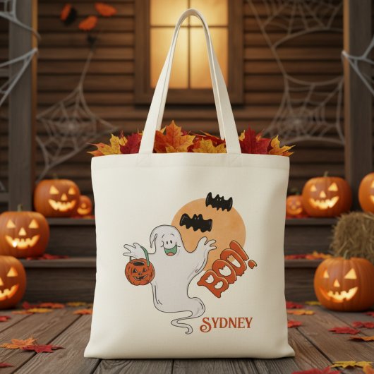 Retro Boo Ghost Gepersonaliseerd Halloween Tote Bag