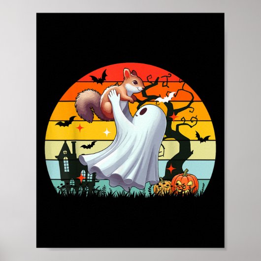 Retro Boo Ghost Hunging Squirrel Halloween Poster (Voorkant)