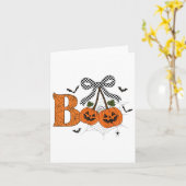 Retro Boo Ghost Pumpkin Cherries Bow Halloween Wom Kaart (Gele Bloem)