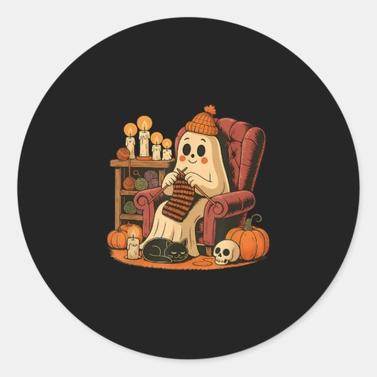 Retro Boo Ghost Yarn Haakbreien Halloween So Ronde Sticker (Voorkant)