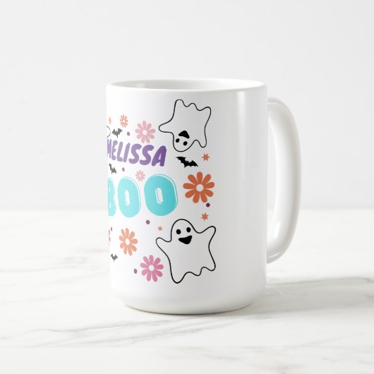  Retro Boo Halloween Bloemen Ontwerp Koffiemok (Voorkant rechts)