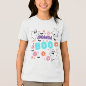 Retro Boo Halloween Bloemen Ontwerp Tri-Blend Shirt (Voorkant)
