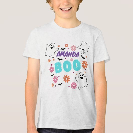 Retro Boo Halloween Bloemen Ontwerp Tri-Blend Shirt (Voorkant)
