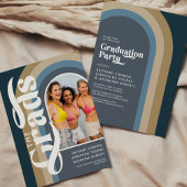 Retro Boog Foto 2025 Blauw Gezamenlijke Graduation Kaart