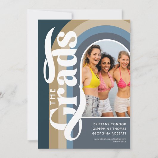 Retro Boog Foto 2025 Blauw Gezamenlijke Graduation Kaart (Voorkant)