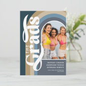 Retro Boog Foto 2025 Blauw Gezamenlijke Graduation Kaart (Staand voorkant)