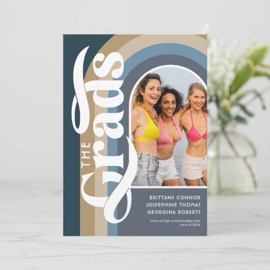 Retro Boog Foto 2025 Blauw Gezamenlijke Graduation Kaart (Staand voorkant)