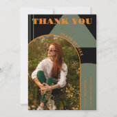 Retro boog Groen & Sinaasappel 2 foto Afstuderen Bedankkaart (Voorkant)