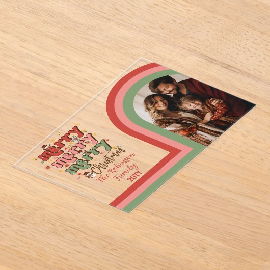 Retro boog kerstmis familiefoto acryl uitnodigingen (Laagn)