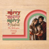 Retro boog kerstmis familiefoto acryl uitnodigingen (Voorkant)