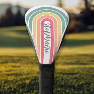Retro boog pasteltinten regenboogkleuren script na golfheadcover