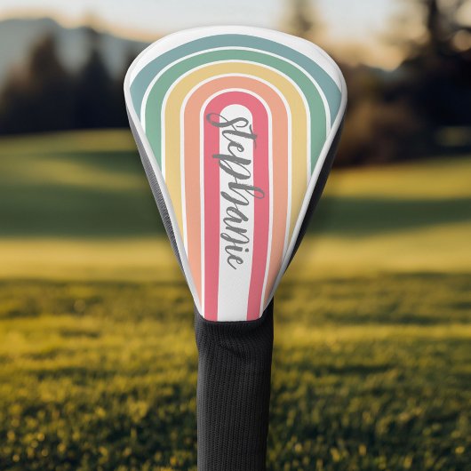 Retro boog pasteltinten regenboogkleuren script na golfheadcover