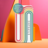 Retro boog pasteltinten regenboogkleuren script na
