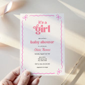 Retro Boog Roze Baby Meisje Shower Uitnodiging