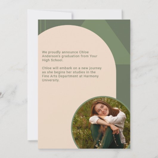 Retro boog Sage Groen 2 foto Afstudeerder aankondi Kaart (Achterkant)