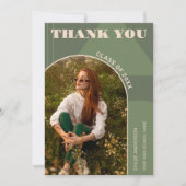 Retro boog Sage Groen 2 foto Afstuderen Bedankkaart (Voorkant)