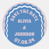 Retro boog trouwdatum Bewaar de datum Blauw Ronde Sticker (Voorkant)