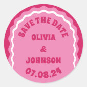 Retro boog trouwdatum Opslaan de datum Magenta Ronde Sticker (Voorkant)