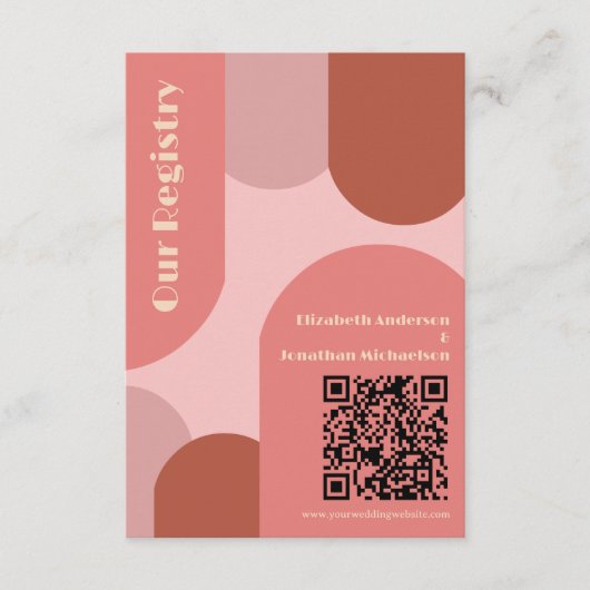 Retro Boogjes Koraal Roze Trouwregister Informatiekaartje (Voorkant)