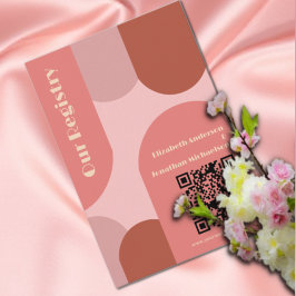 Retro Boogjes Koraal Roze Trouwregister Informatiekaartje