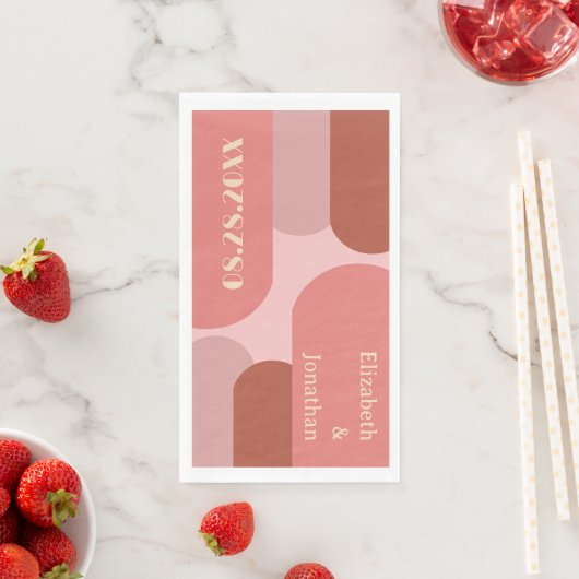 Retro Boogjes Koraal Roze Trouwservetten Servet (Insitu)