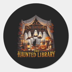 Retro Bookish Witch Boo Ghost Haunted Bookstore HA Ronde Sticker