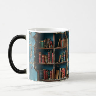 Retro Bookshelf Design Mug, Unique Artistic Coffee Magische Mok