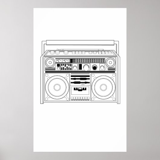 Retro Boom box/Ghetto Blaster T-shirt Poster (Voorkant)