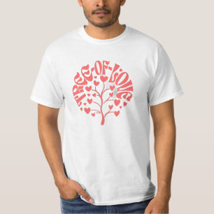 Retro "Boom van de Liefde" Hart Typography Koraal  T-shirt